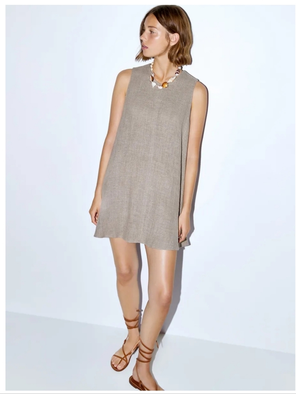 Zara Sleeveless Mini Dress in Taupe